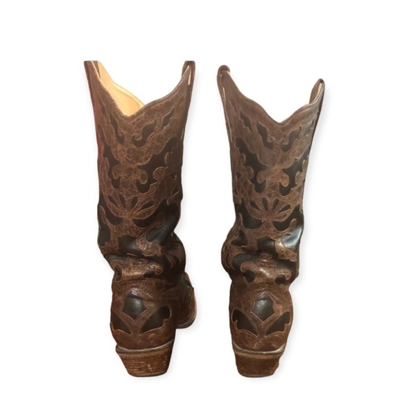 CORRAL Vintage Snip Toe Cowboy Boots Brown Black Size 7 - Picture 5 of 12